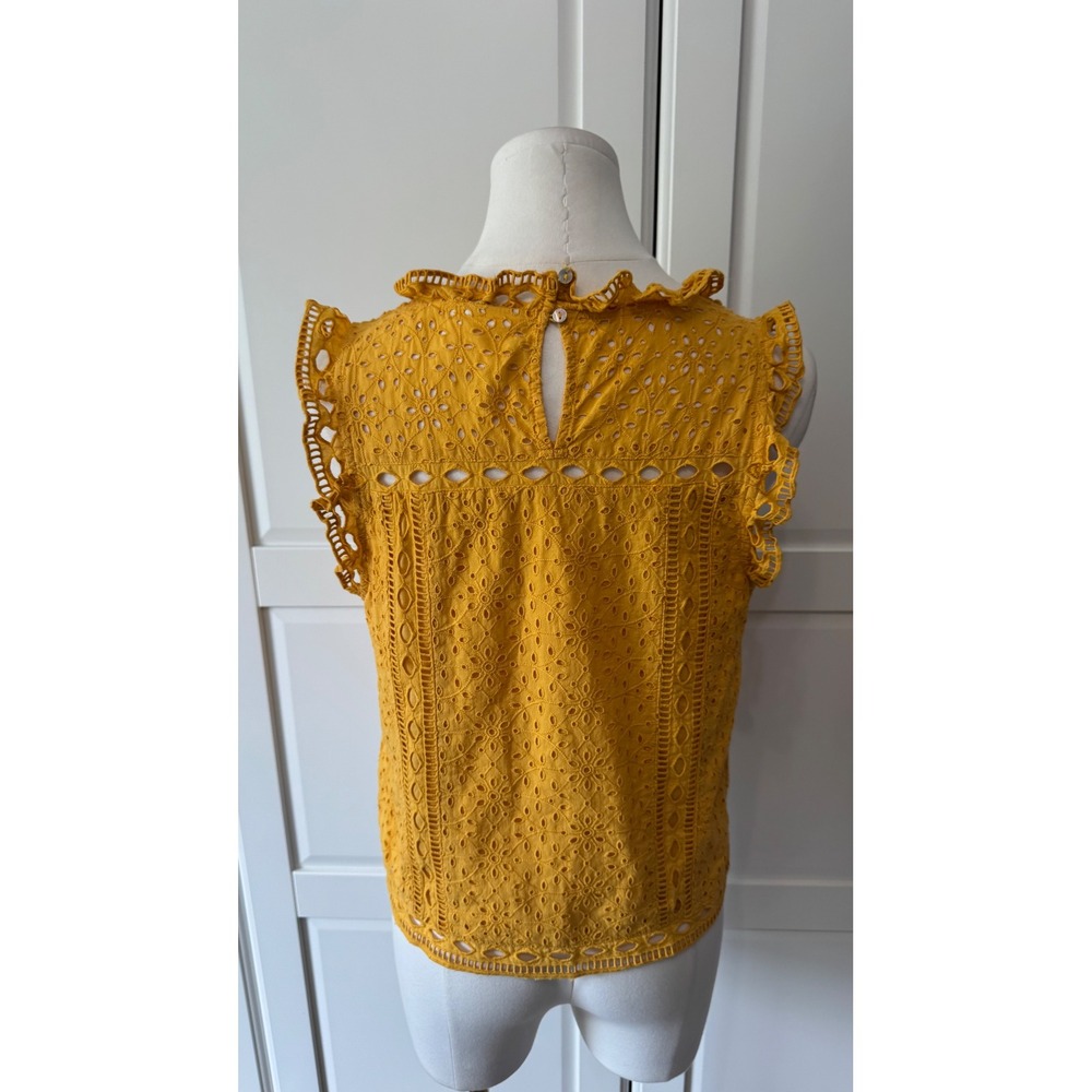 Maeve‎ Anthropologie Tilly Yellow Cotton Eyelet Ruffle Sleeveless Blouse Size:4 - Picture 8 of 10